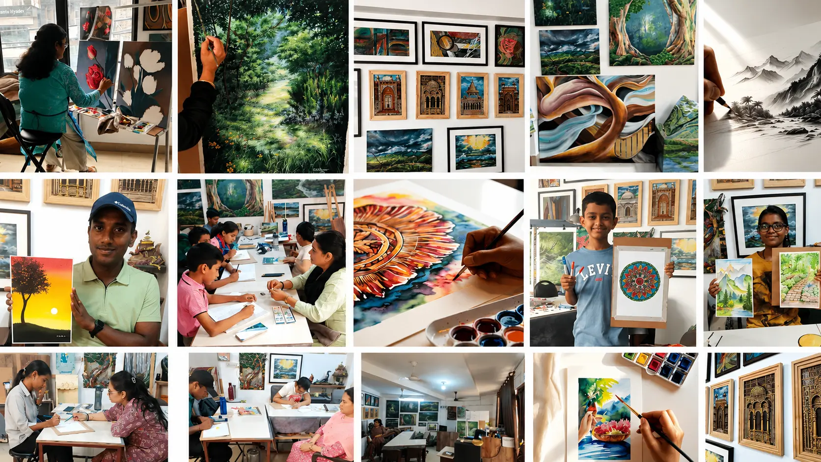 Sejain art studio, students, and artwork